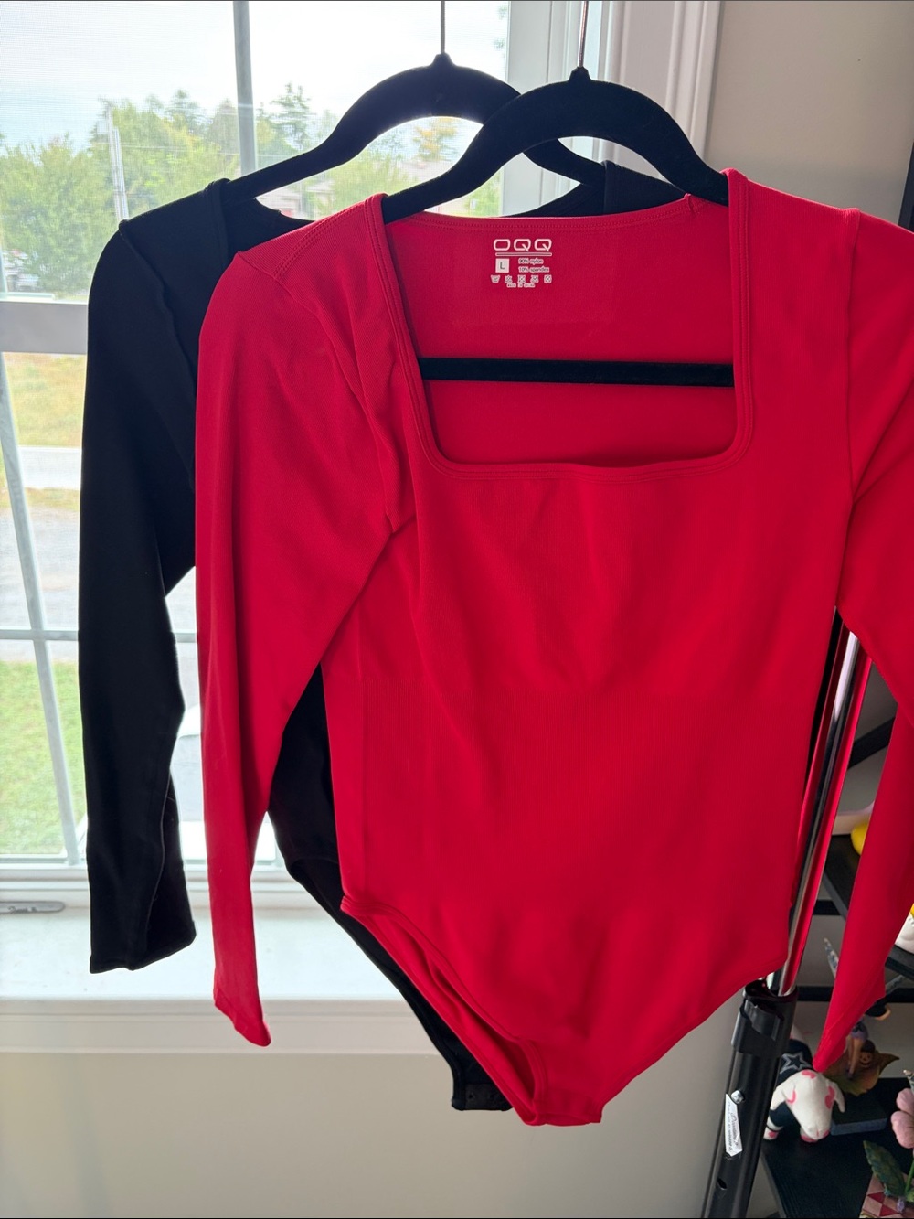 Square Neck Long Sleeve Bodysuit - Red